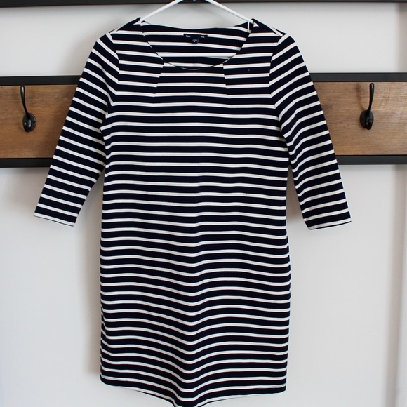 GAP 3/4 Sleeve Navy Striped Swing Dress Small - Picture 1 of 3